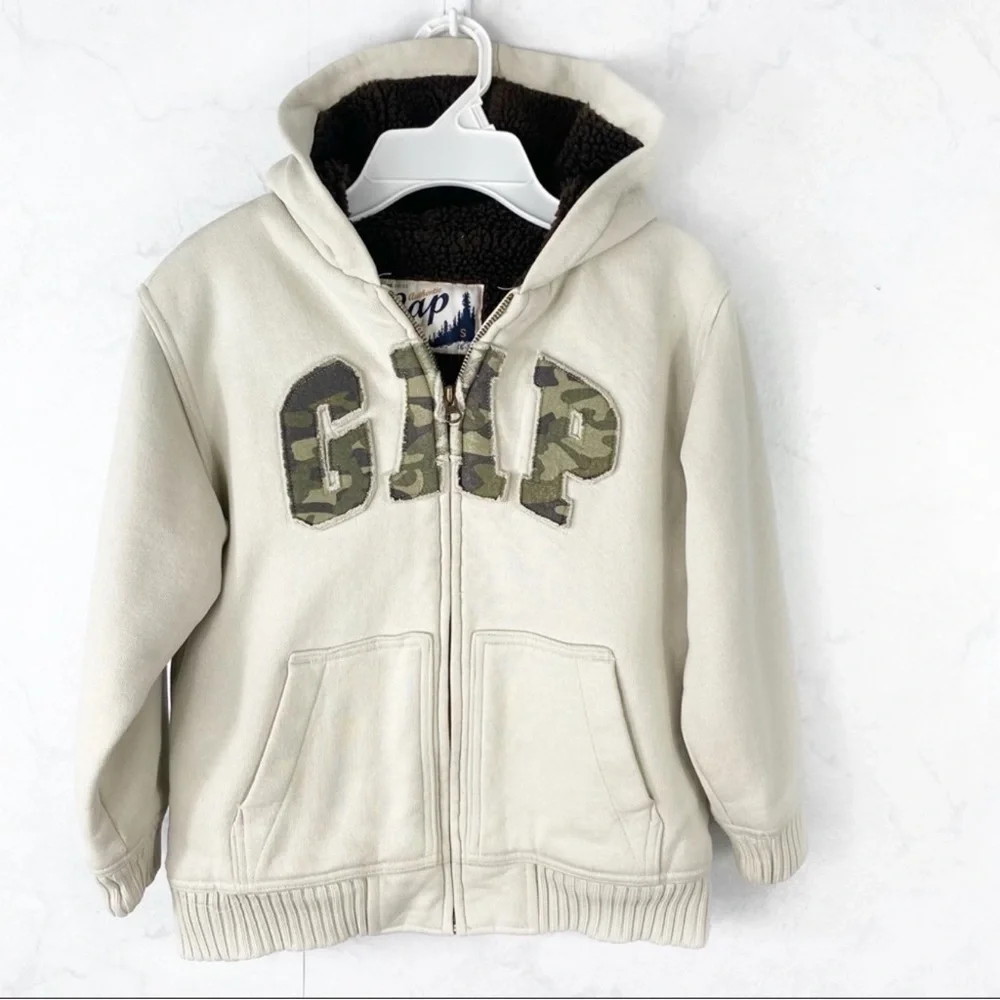 GAP Kids Cream Hoodie with Camo Logo Jacket